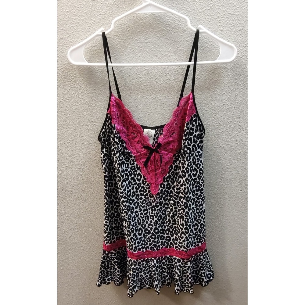 In Bloom Jonquil Lace Chemise Small Babydoll Lingerie Leopard Print Pink Lace